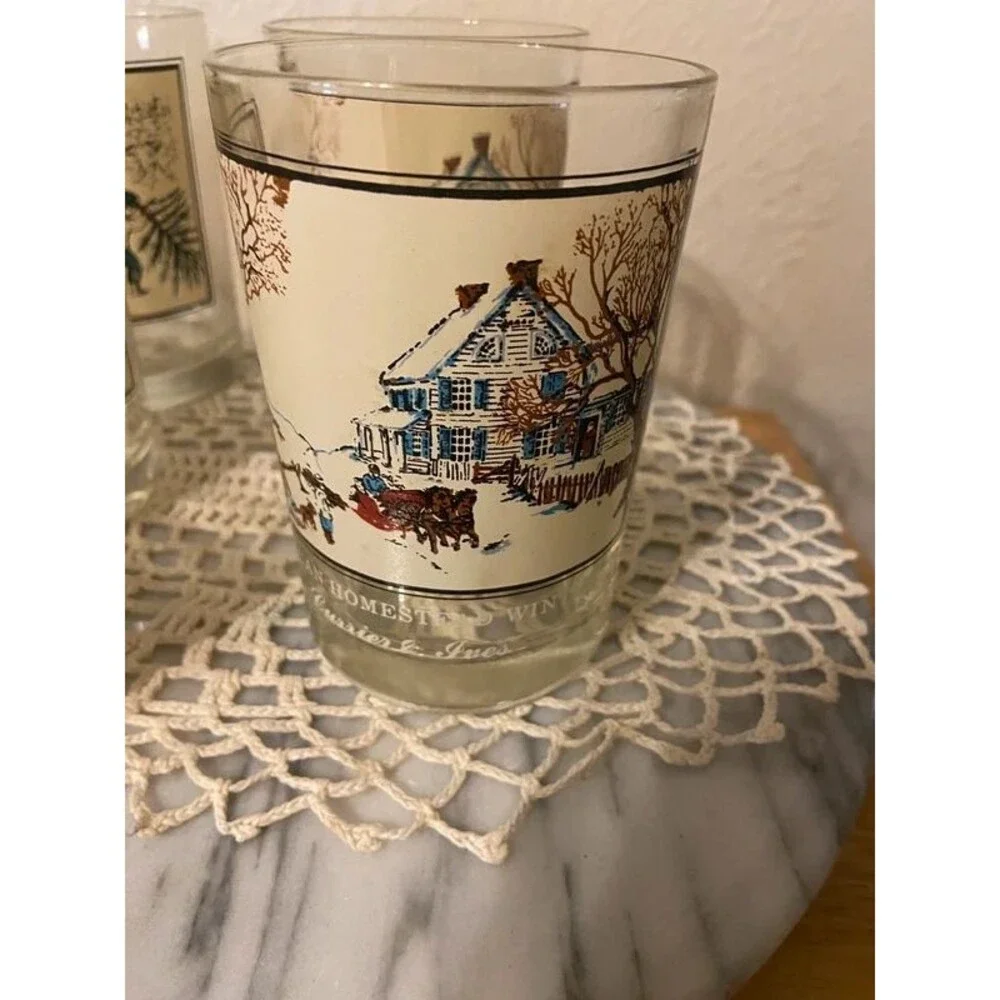Vintage 1978 Arby's Currier & Ives Christmas Glasses Lot of 5 - Museum Series